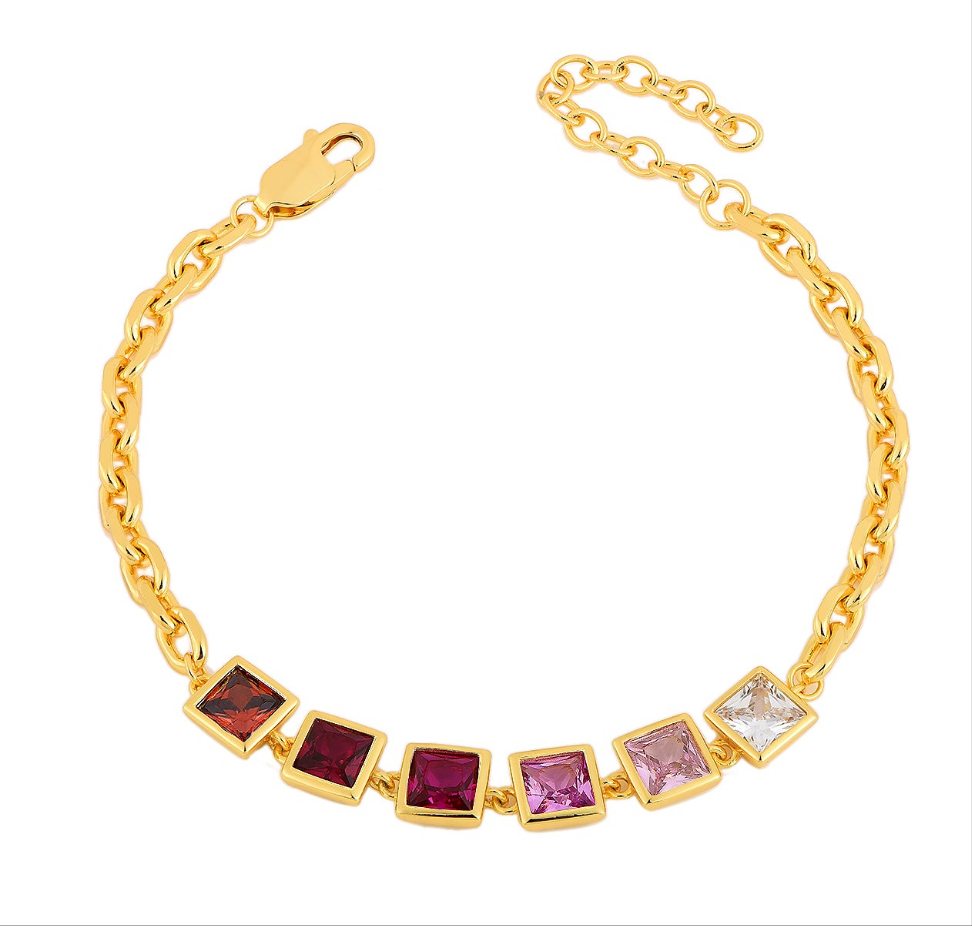 Sterling Silver Gold Plated Colored Stone Squares Bracelet