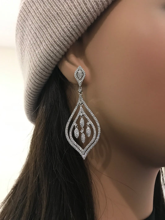 Rhodium Plated Sterling Silver Double Flame Micropave CZ Earrings