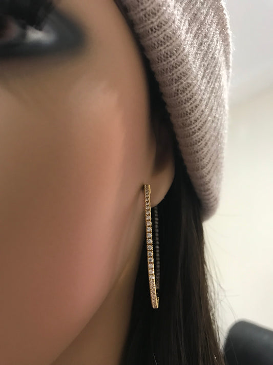 Sterling Silver 50mm Round CZ Hoop Earrings