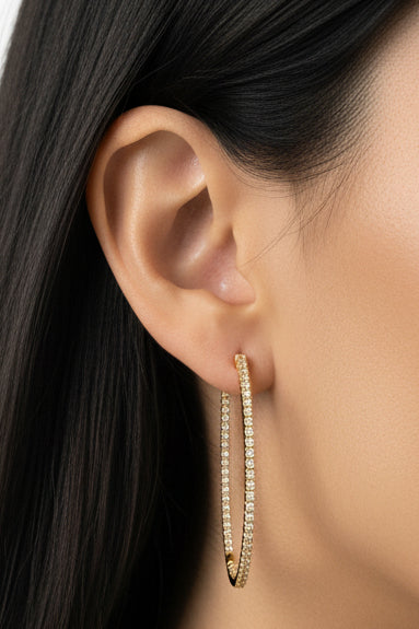 Sterling Silver 50mm Round CZ Hoop Earrings