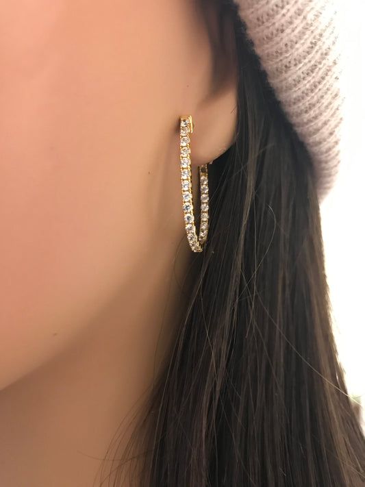 Sterling Silver Inside Out Teardrop Shaped CZ Hoop Earrings