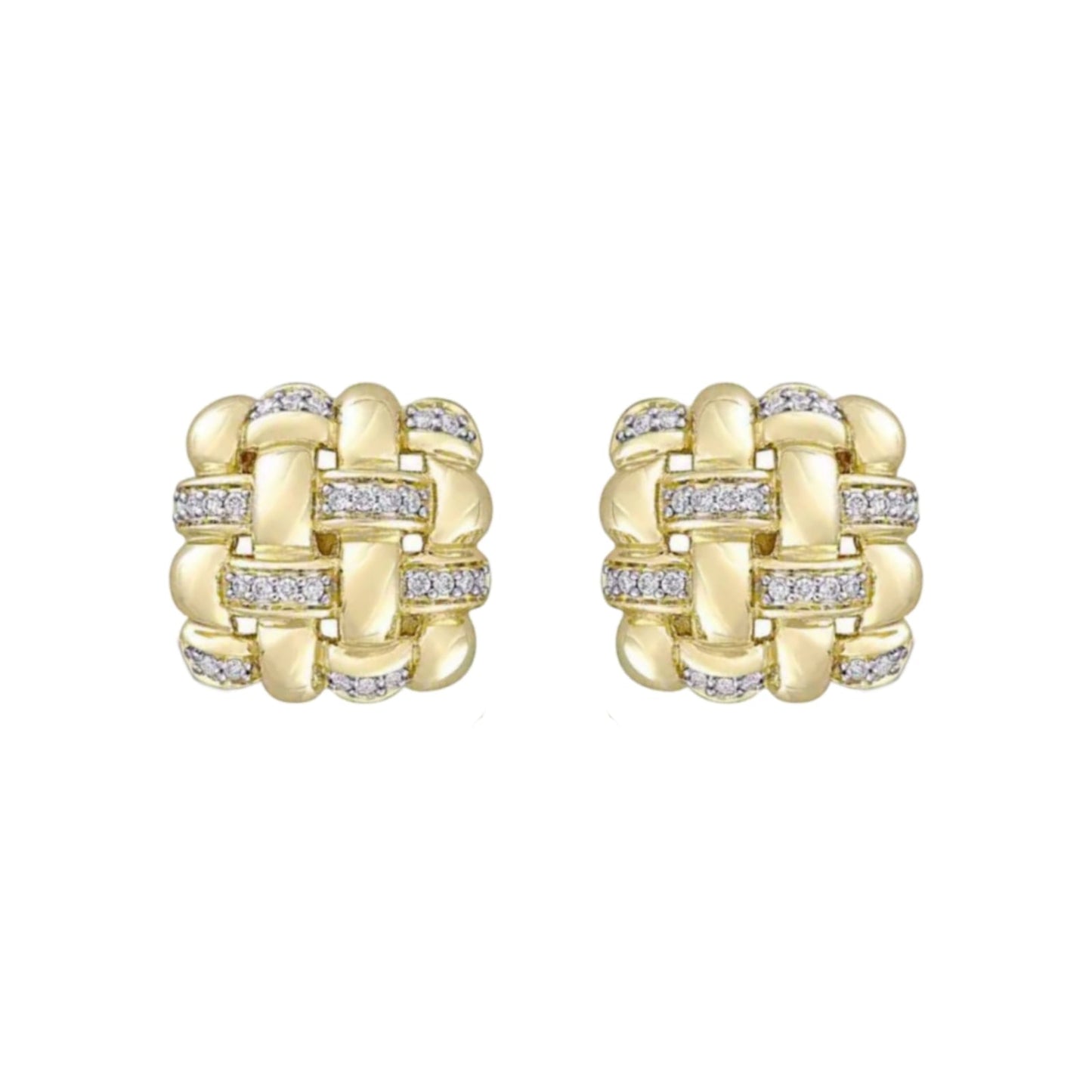 Gold Plated Sterling Silver Weave Deign with Clear CZ Accent Cufflinks