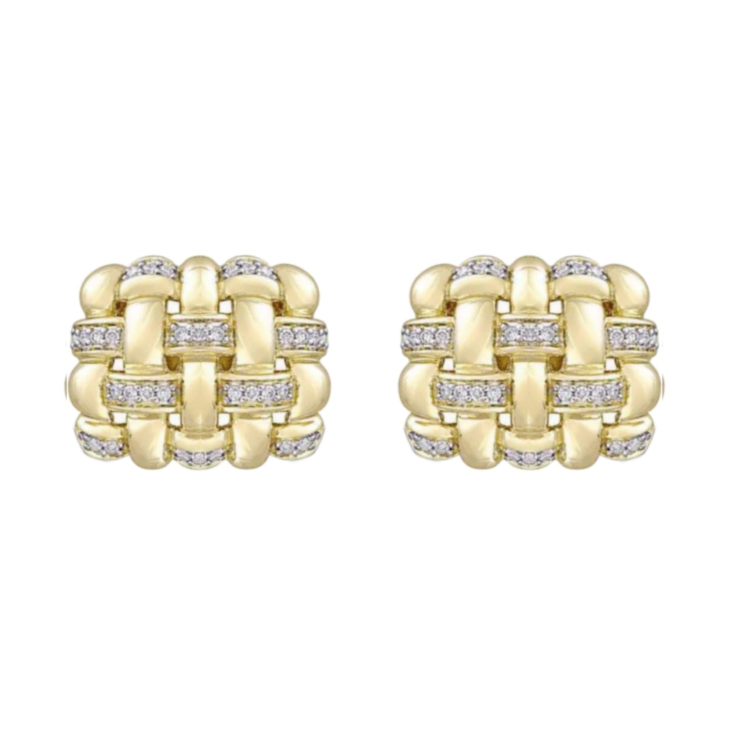 Gold Plated Sterling Silver Weave Deign with Clear CZ Accent Cufflinks