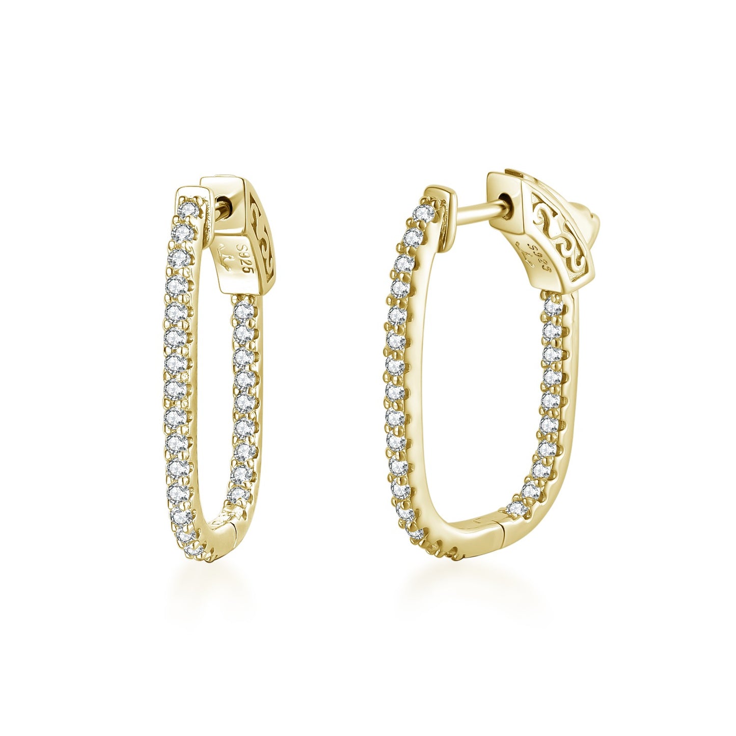 Sterling Silver Thin CZ Rectangular Hoop Earrings