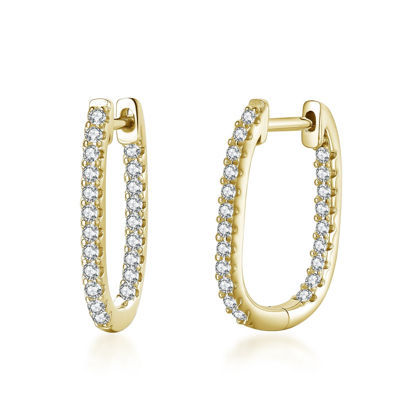Sterling Silver Thin CZ Rectangular Hoop Earrings