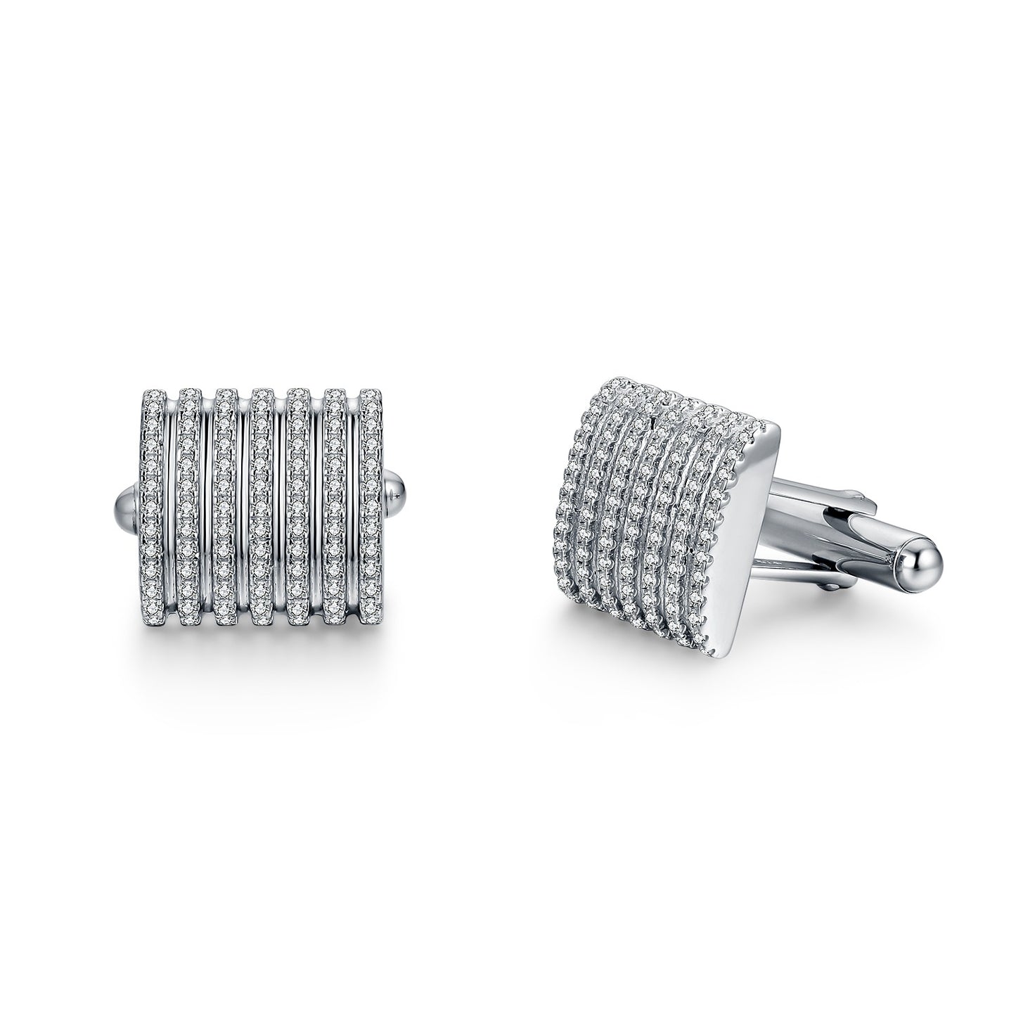 Rhodium Plated Sterling Silver Micropave Striped CZ Cufflinks