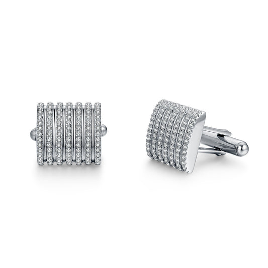 Rhodium Plated Sterling Silver Micropave Striped CZ Cufflinks