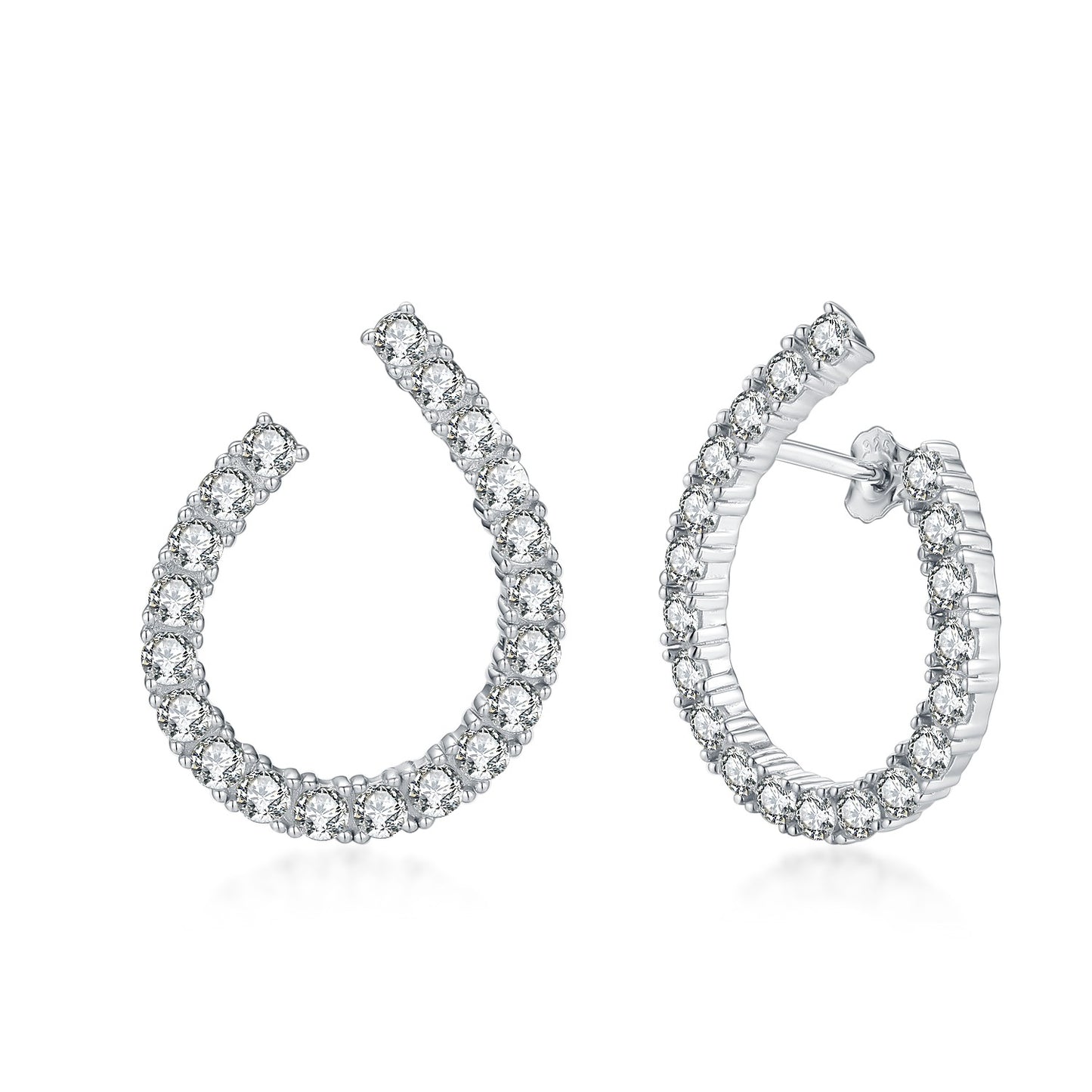 Sterling Silver 'J' CZ Tennis Earring on Post