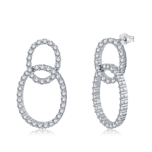 Sterling Silver Interlocking Oval CZ Earring