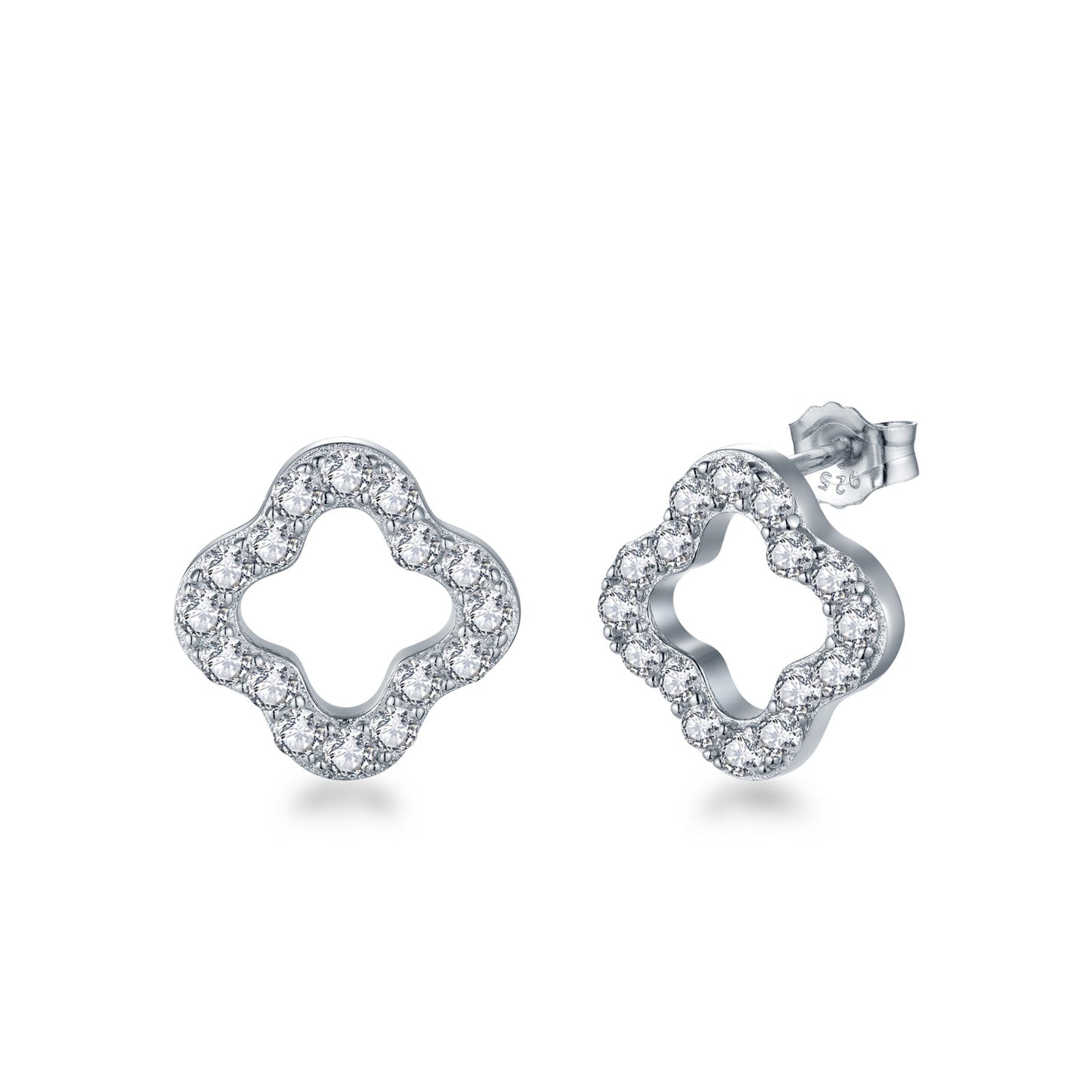 Sterling Silver CZ Outline Clover Shape Stud Earring