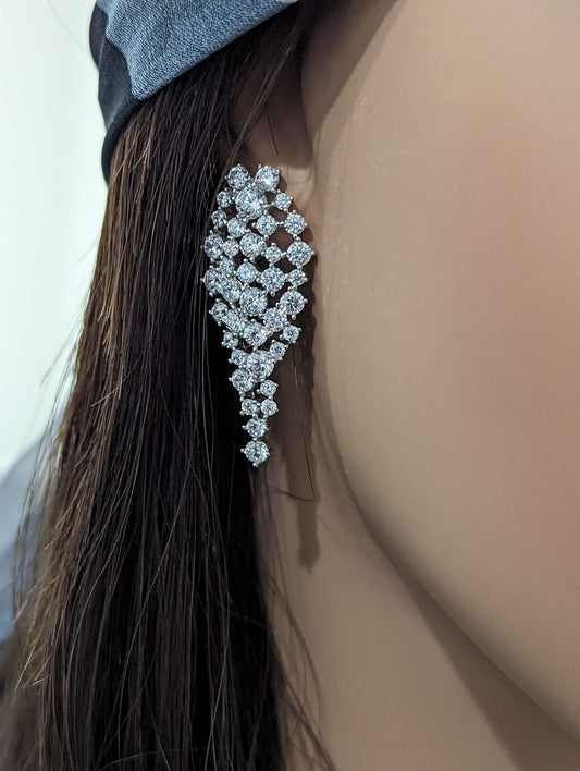 Sterling Silver CZ Long Inverted Teardrop Cluster Stud Earring
