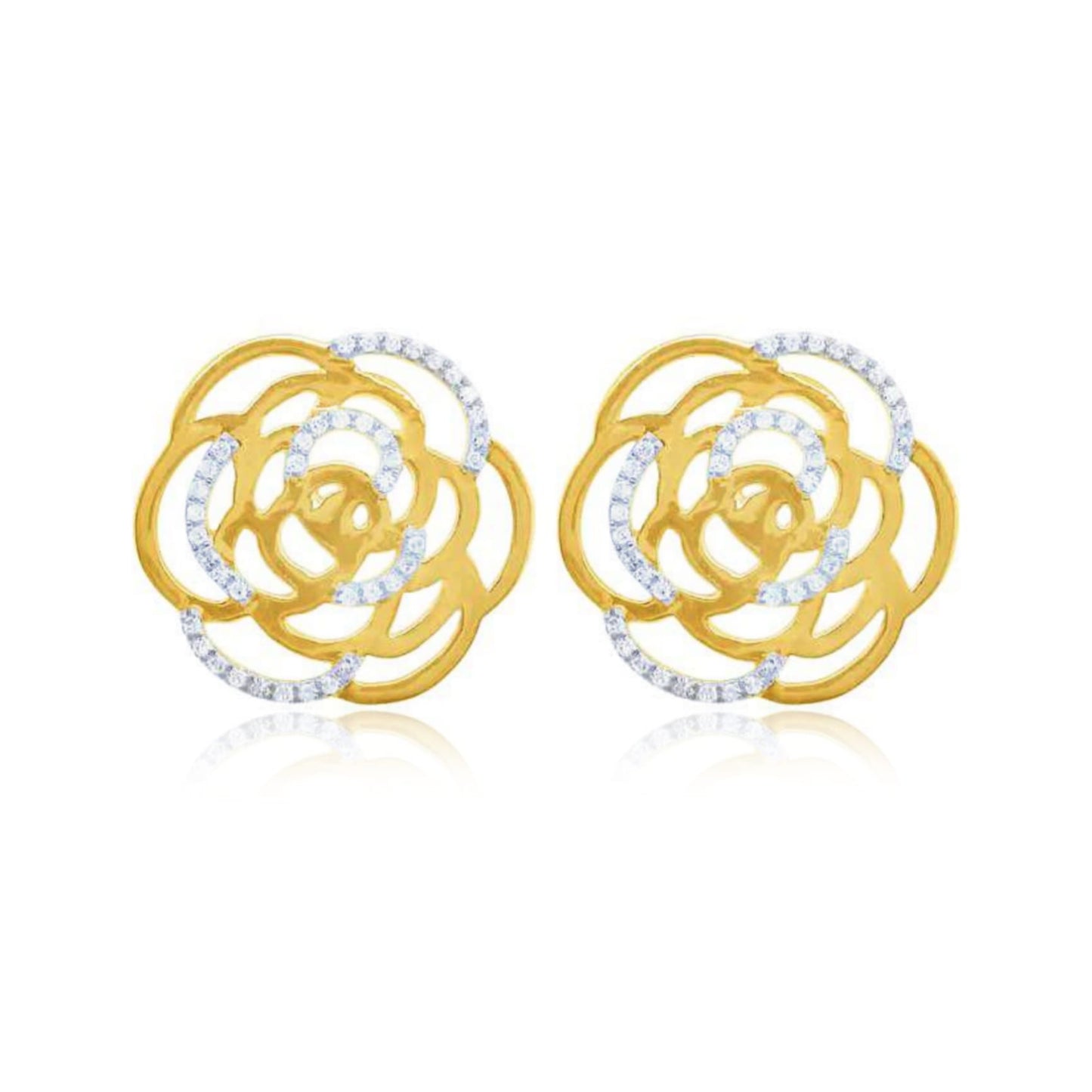Gold-Plated Sterling Silver CZ Flower Stud Earring