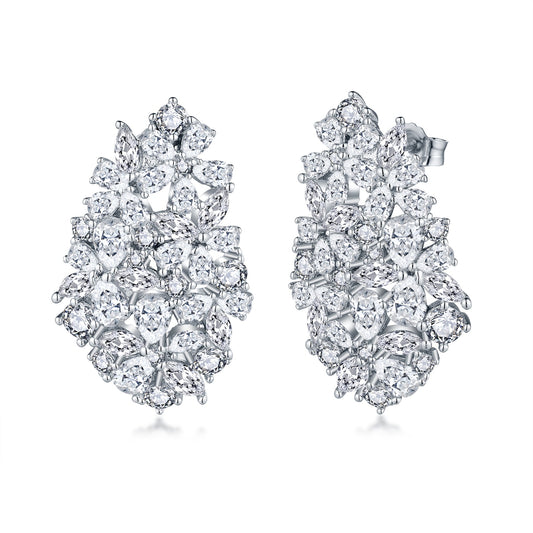 Sterling Silver Large Teardrop Cluster CZ Stud Earrings