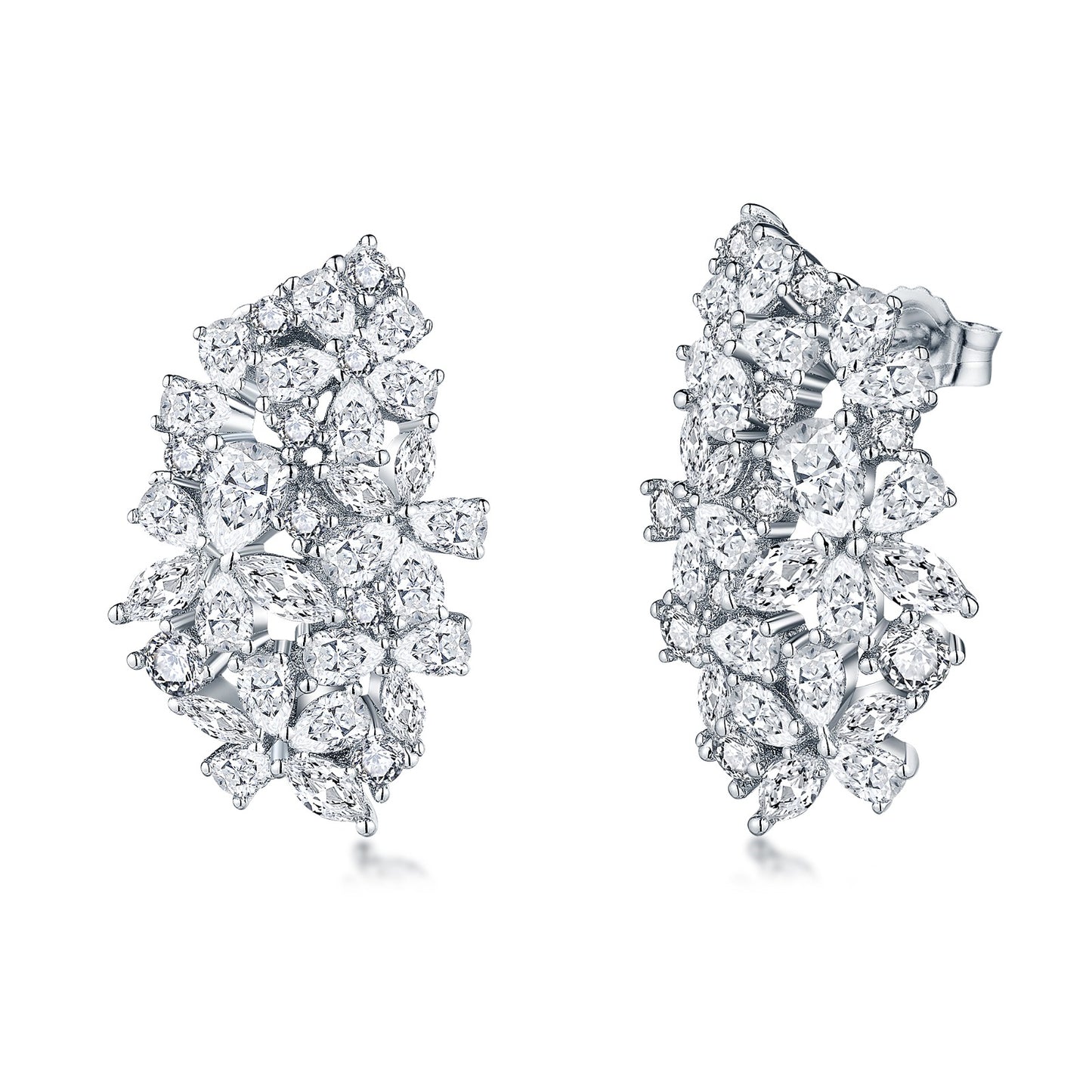 Sterling Silver Teardrop Cluster CZ Stud Earring