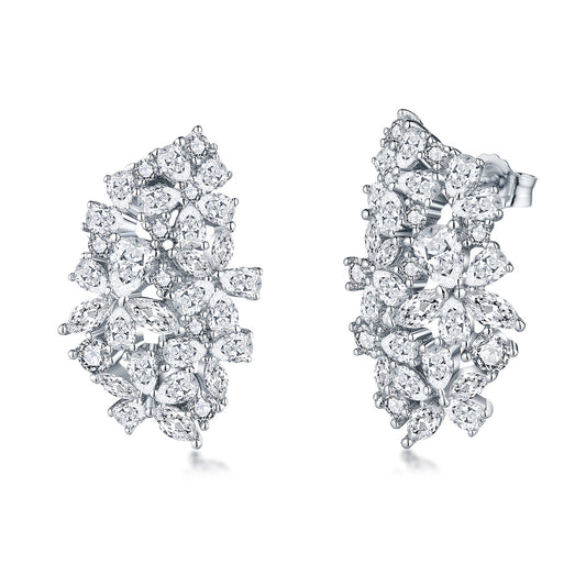 Sterling Silver Teardrop Cluster CZ Stud Earring
