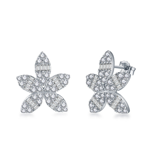 Sterling Silver Large CZ Flower Stud Earring