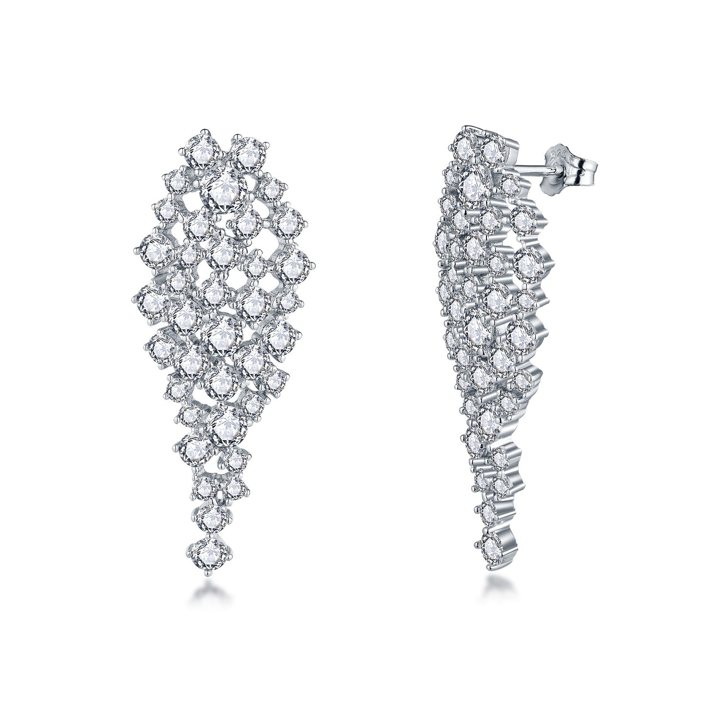 Sterling Silver CZ Long Inverted Teardrop Cluster Stud Earring