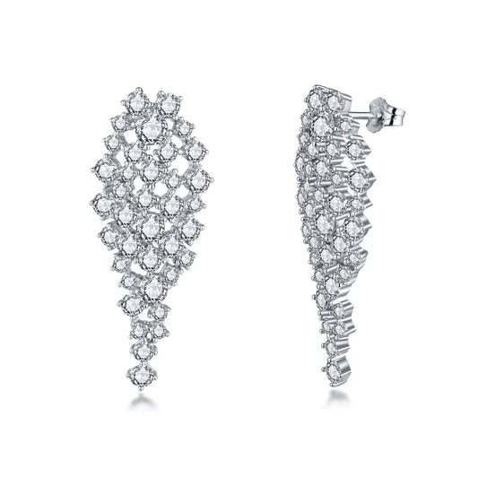 Sterling Silver CZ Long Inverted Teardrop Cluster Stud Earring