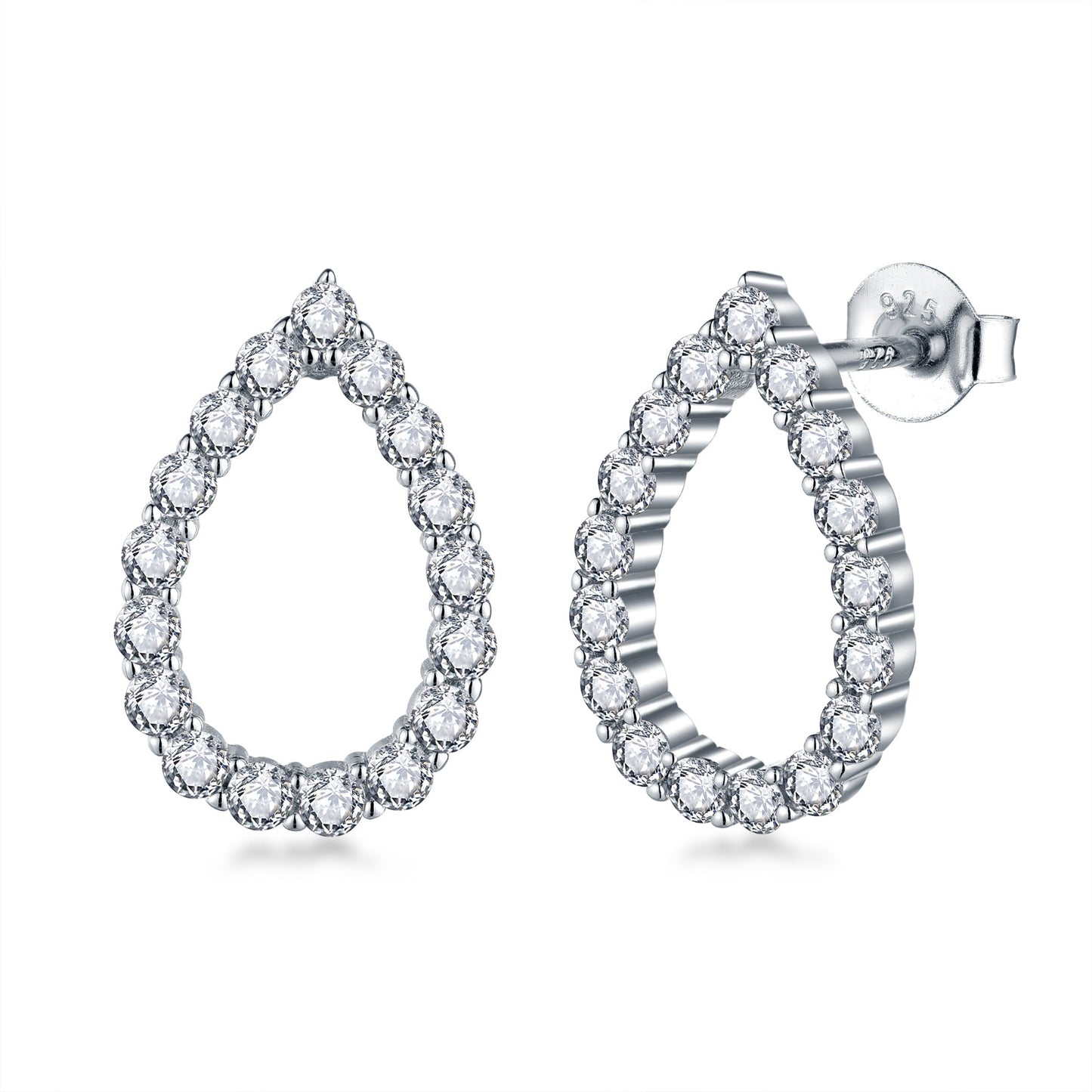 Sterling Silver CZ Outline Teardrop Stud Earring