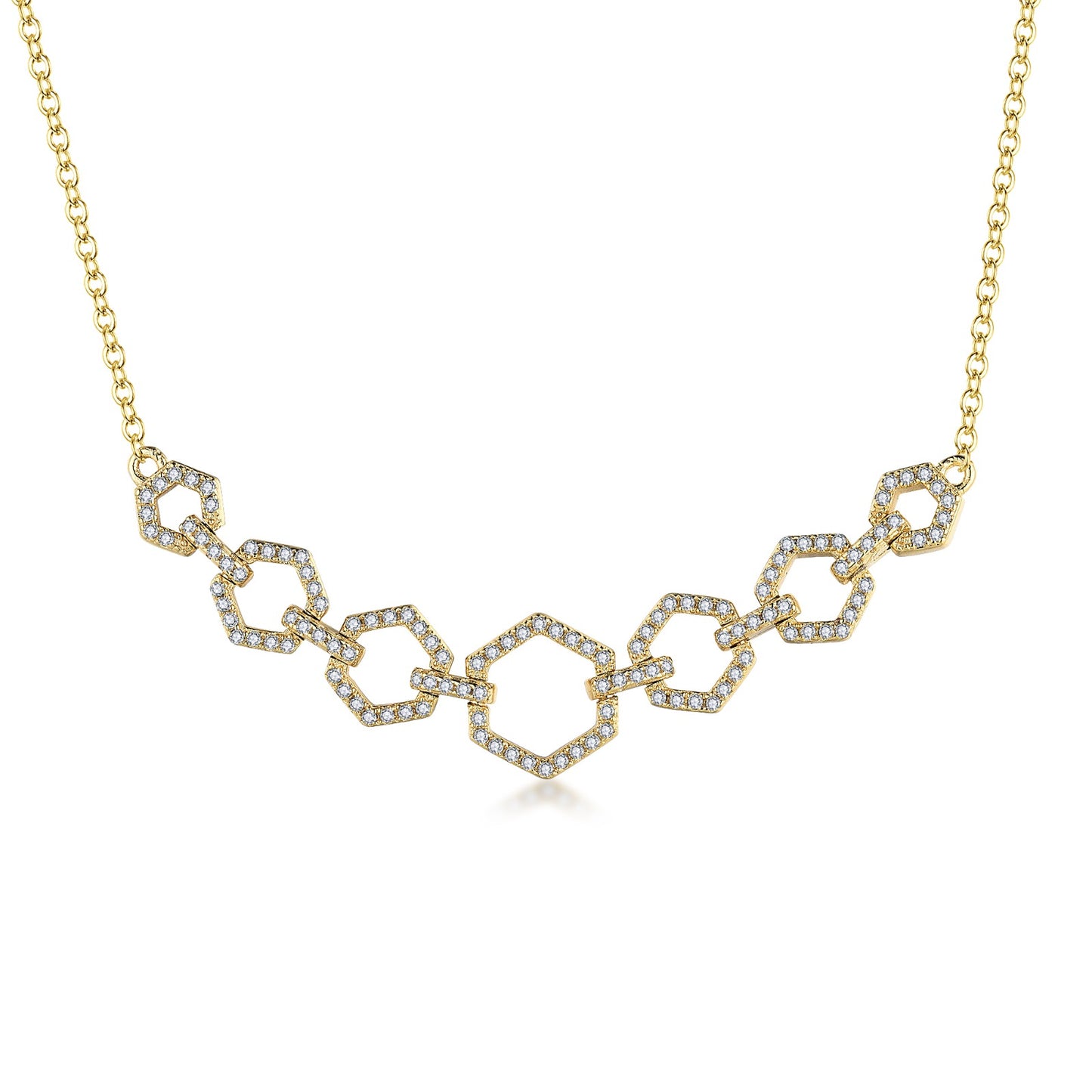 Gold Plated Sterling Silver Hexagon CZ Bar Necklace