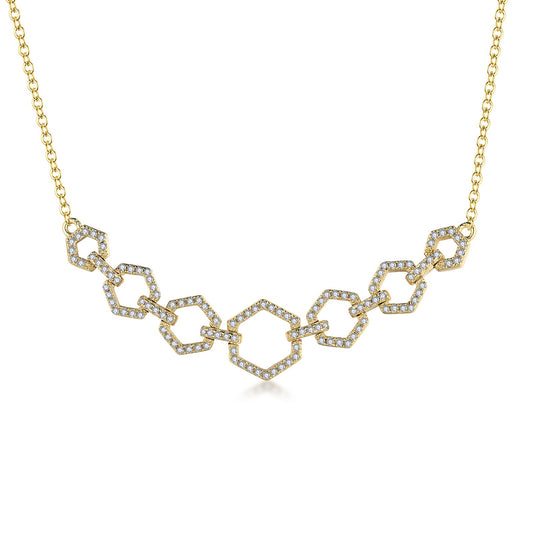 Gold Plated Sterling Silver Hexagon CZ Bar Necklace