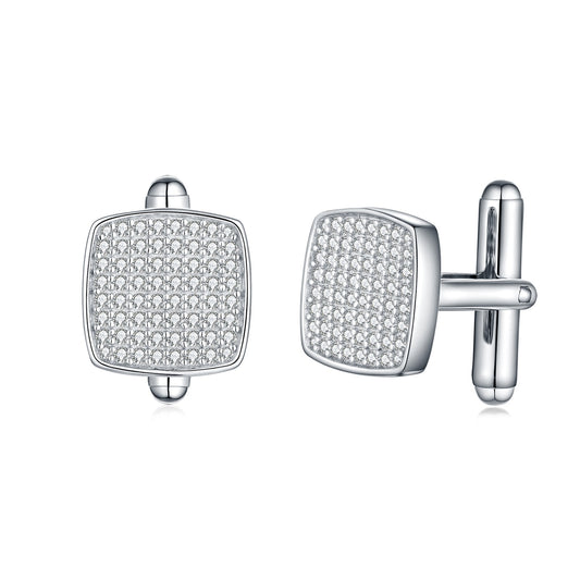 Sterling Silver Micropave CZ Cushion Square Shape Cufflinks
