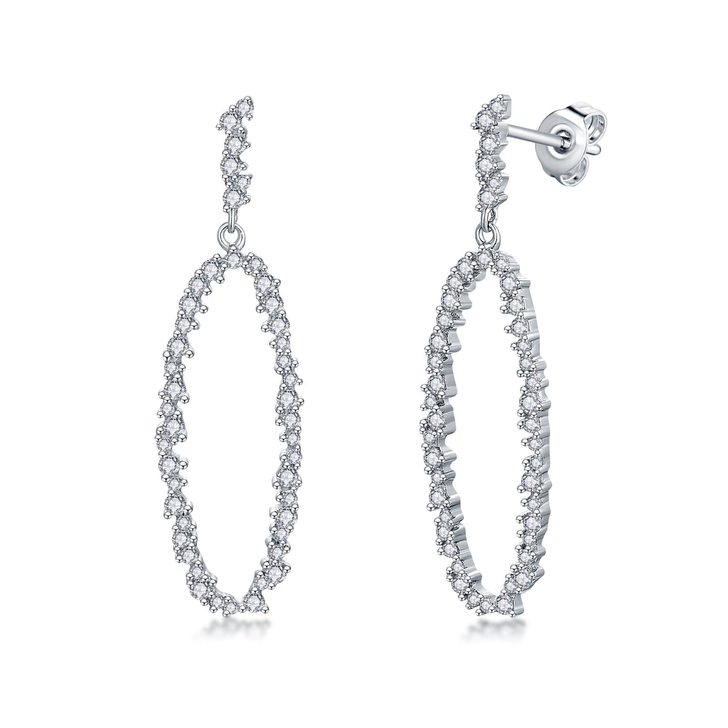 Sterling Silver Sprinkled CZ Oval Earring