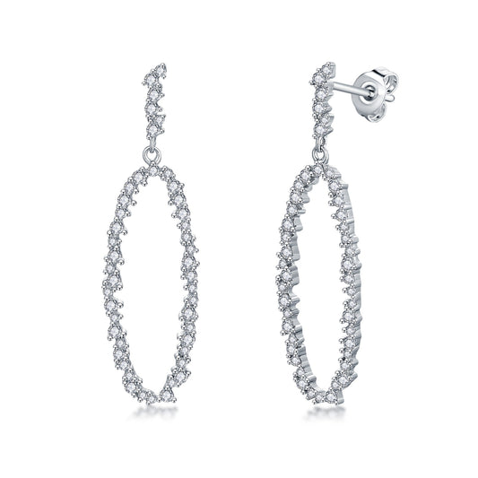 Sterling Silver Sprinkled CZ Oval Earring