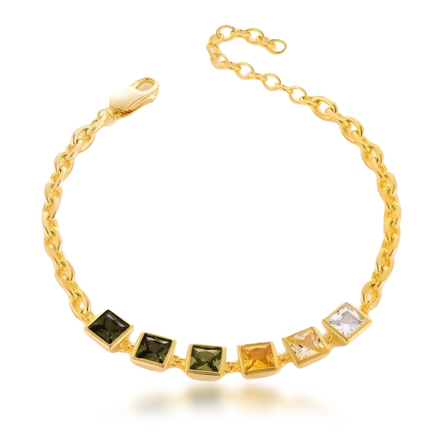 Sterling Silver Gold Plated Colored Stone Squares Bracelet