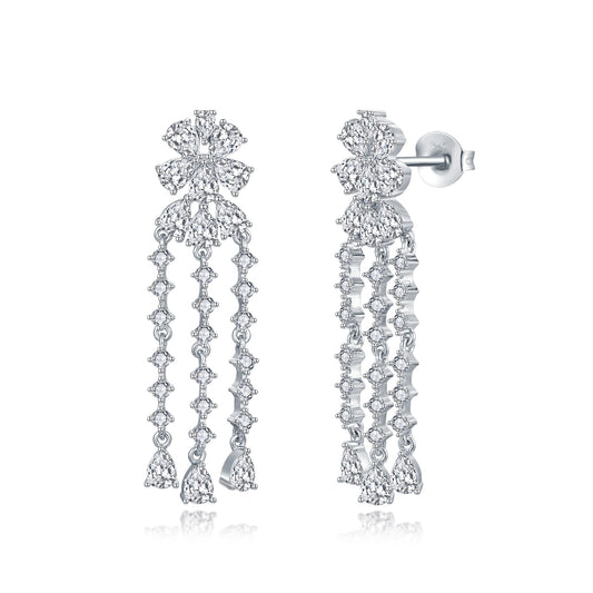 Sterling Silver Floral Chandelier Earrings