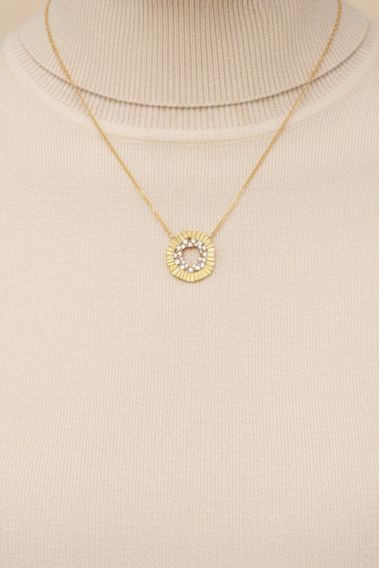 Sterling Silver Gold Plated Rounded Fan Shape CZ Center Necklace