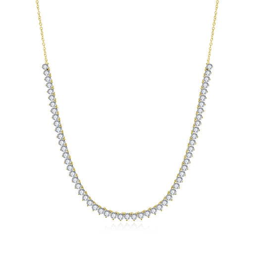 Sterling Silver Three Prong Setting CZ Half Tennis Necklace