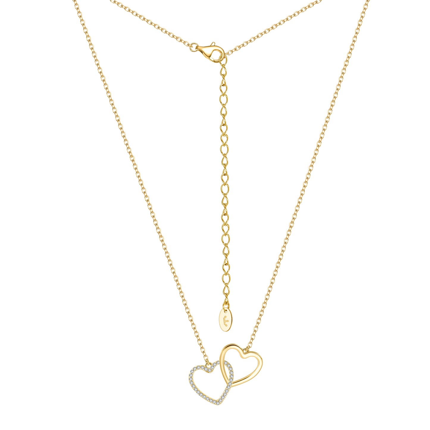 Sterling Silver Interlocking Micropave and Smooth Hearts Necklace