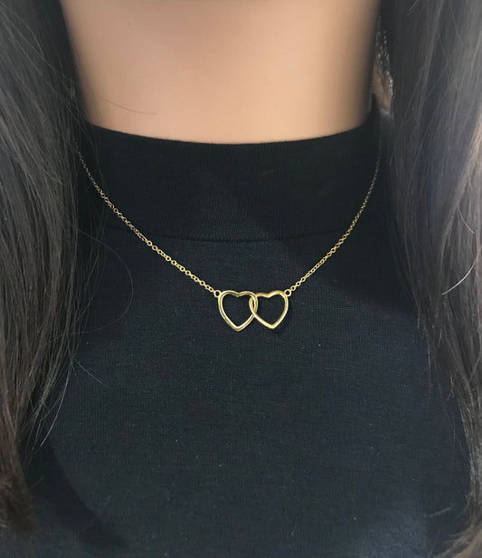 Sterling Silver Interlocking Micropave and Smooth Hearts Necklace