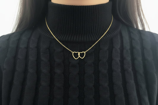 Sterling Silver Interlocking Micropave and Smooth Hearts Necklace