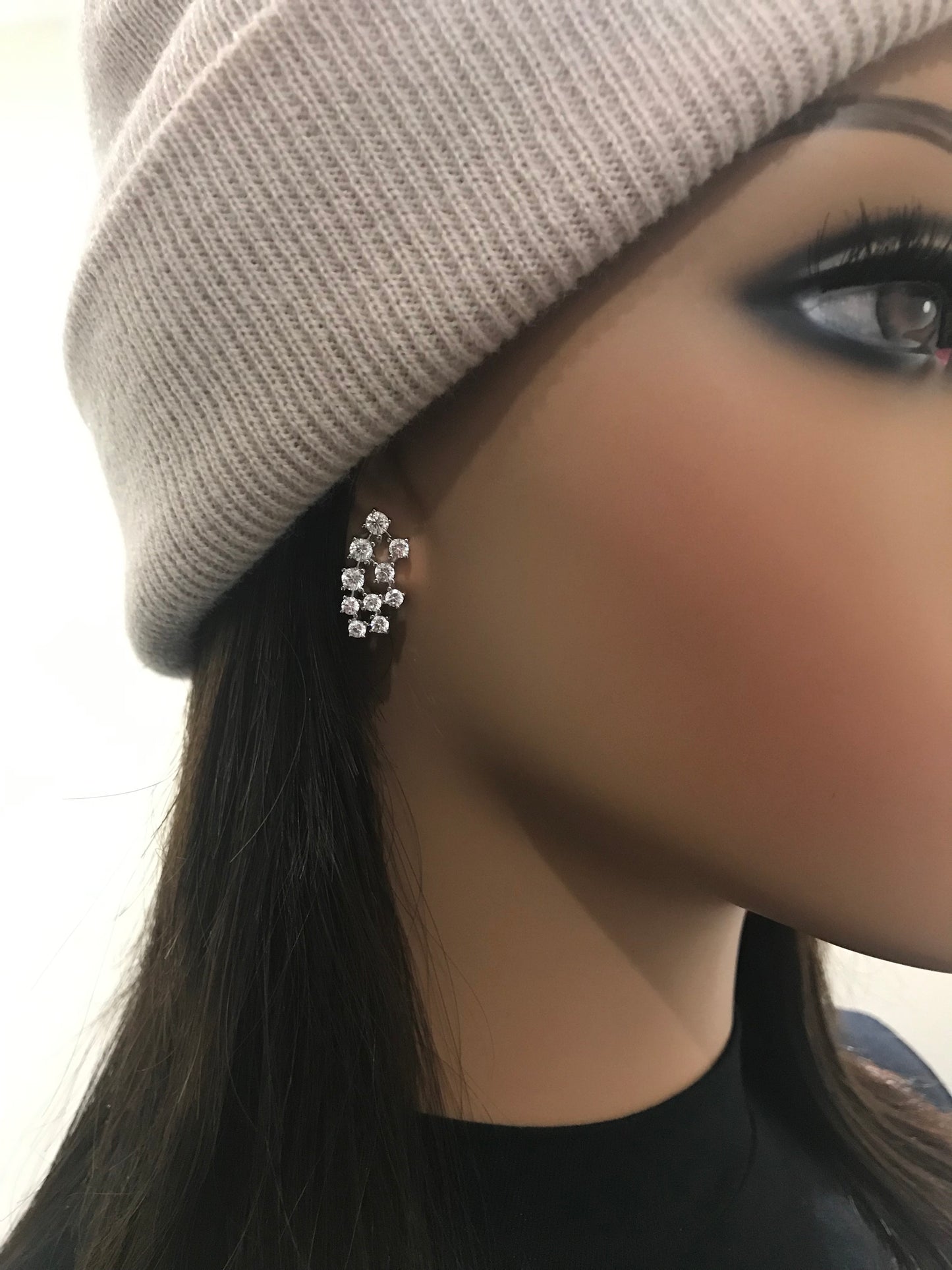 Rhodium Plated Sterling Silver 20 Stone Cluster Stud Earring