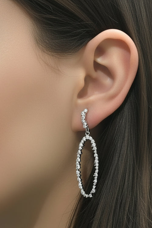 Sterling Silver Sprinkled CZ Oval Earring