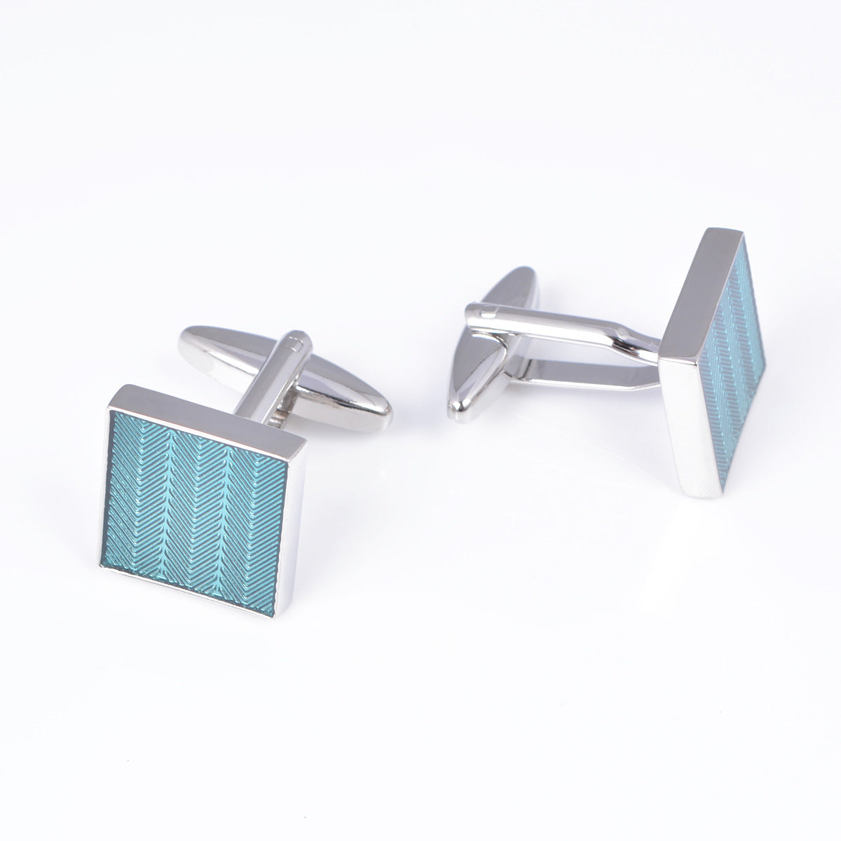 Light Blue/Green Striped Square Cufflinks