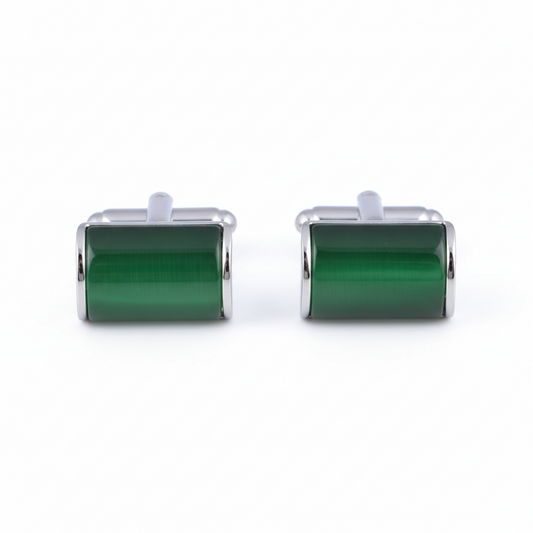 Rectangular Cufflinks with Rounded Green Stone