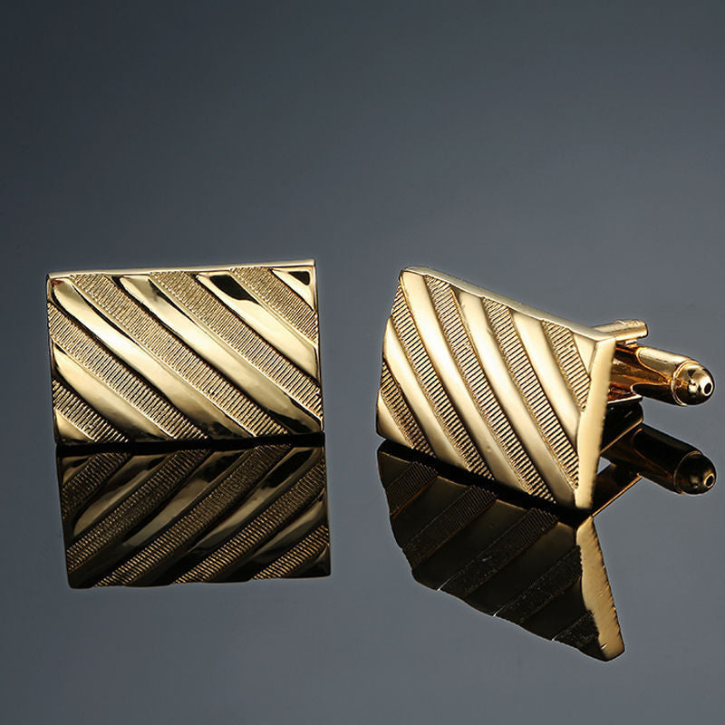 Gold-plated Rectangular Cufflinks with Diagonal Stripes