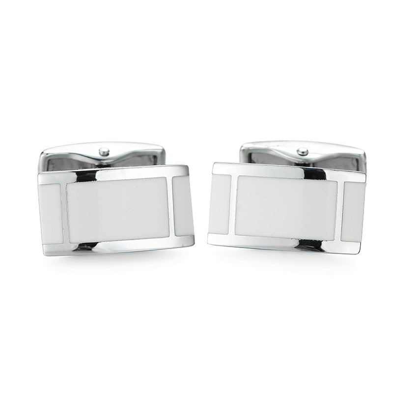Silver Color Rectangular Cufflinks with 3 Panel Enamel Design