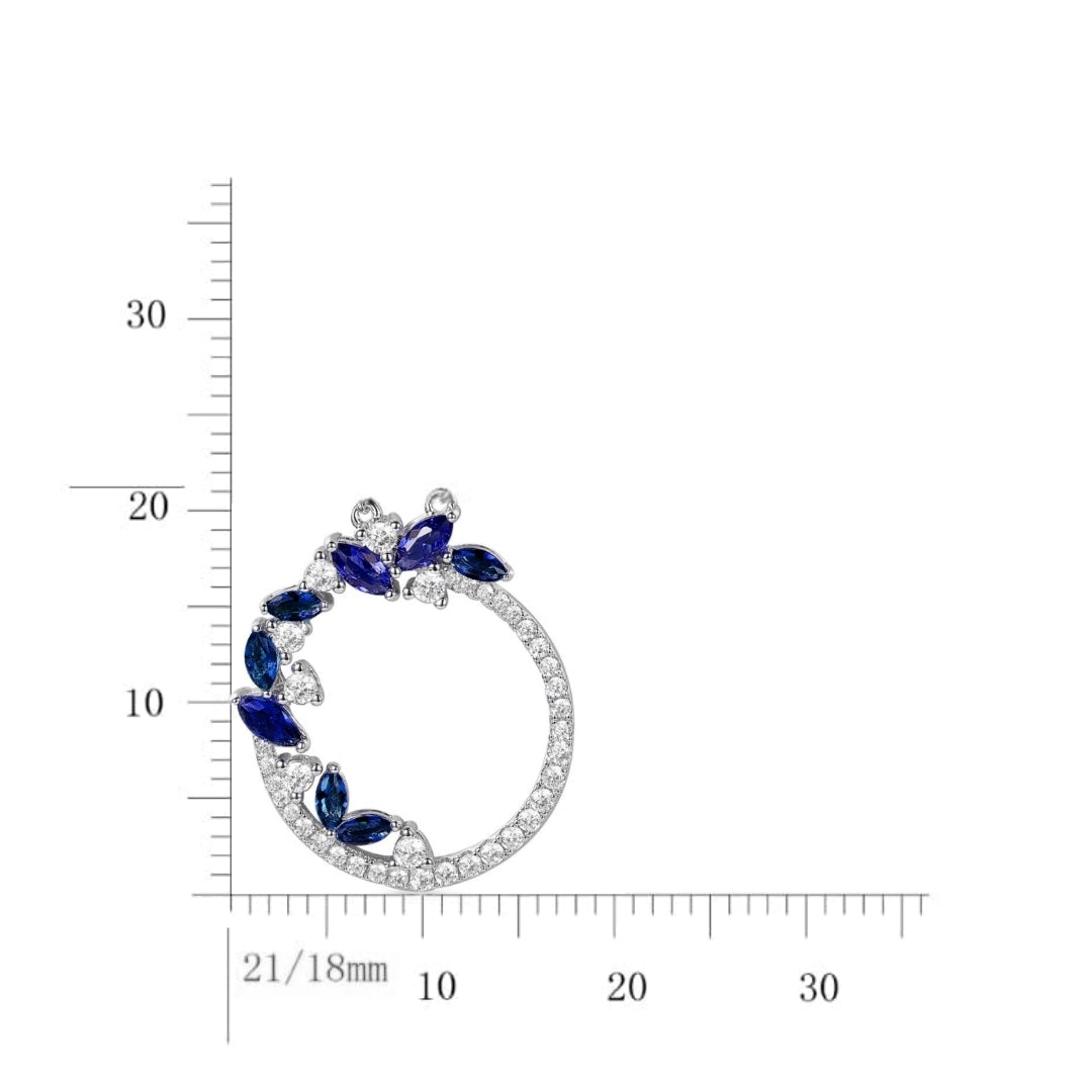 Sterling Silver Floral Design CZ Circle Necklace Pendant