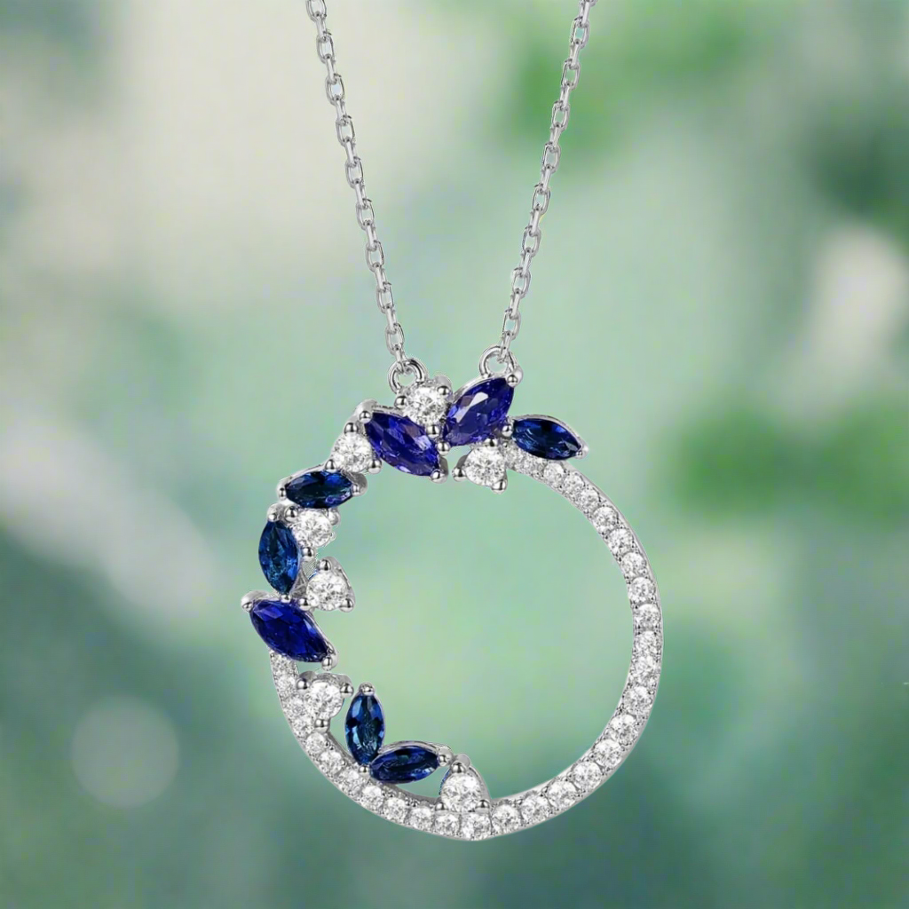 Sterling Silver Floral Design CZ Circle Necklace Pendant