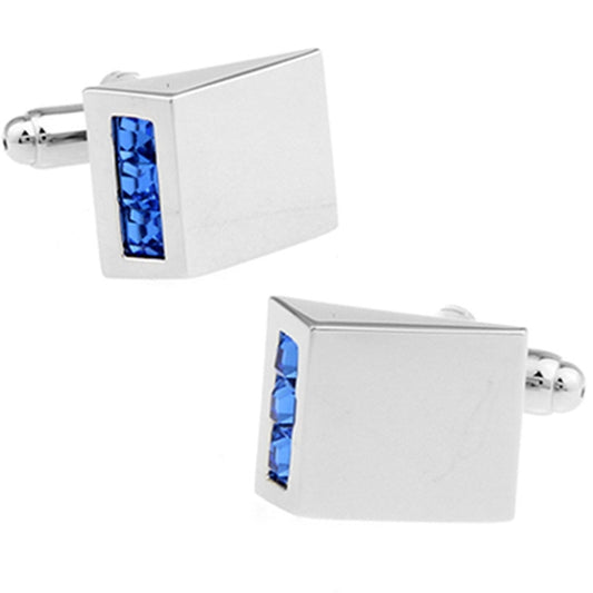 Geometric Cufflinks with Three Bright Blue Square Stones