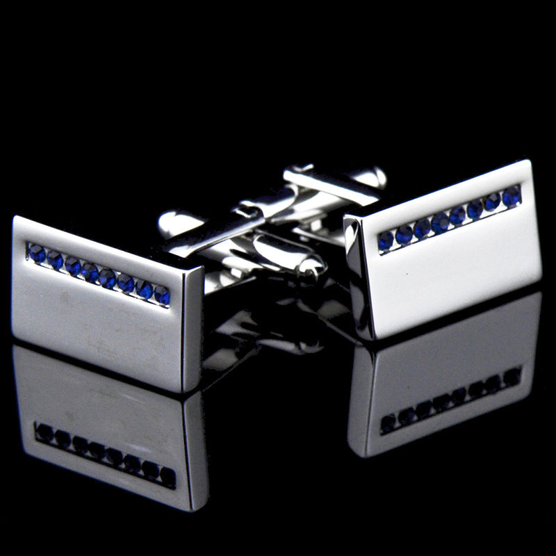 Rectangular Cufflinks with Blue Stone Stripe
