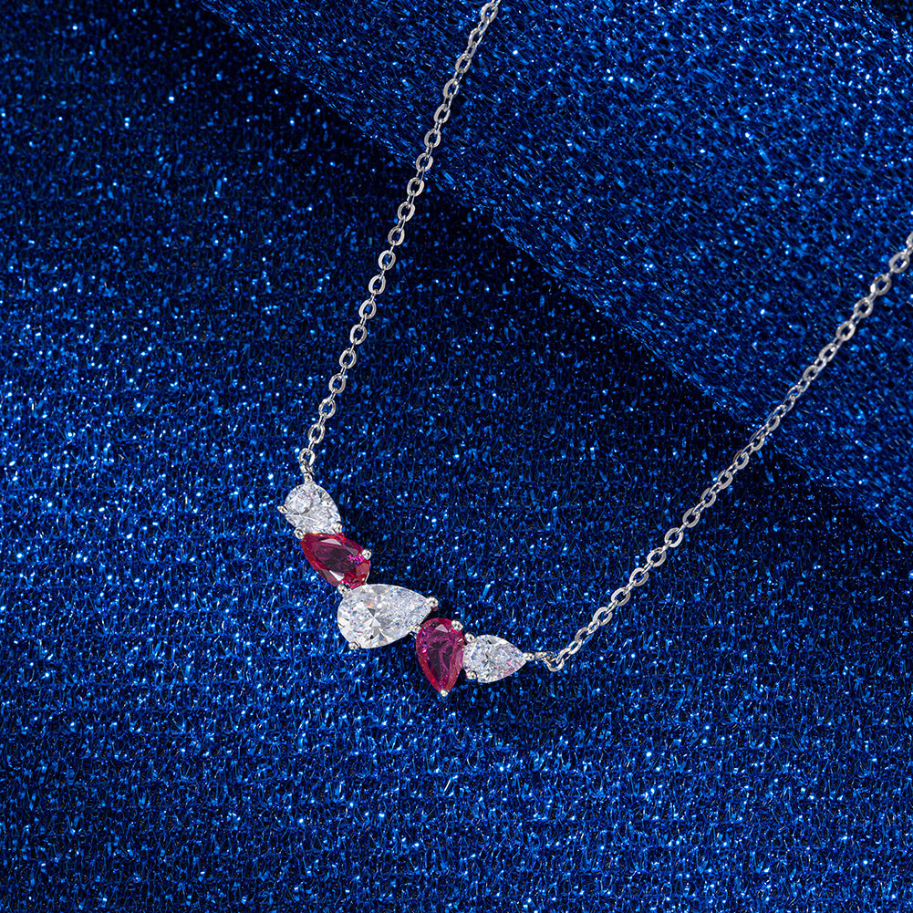 Sterling Silver Multi Pear Shaped Stones on Chain Necklace