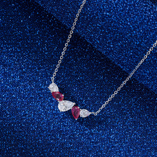 Sterling Silver Multi Pear Shaped Stones on Chain Necklace