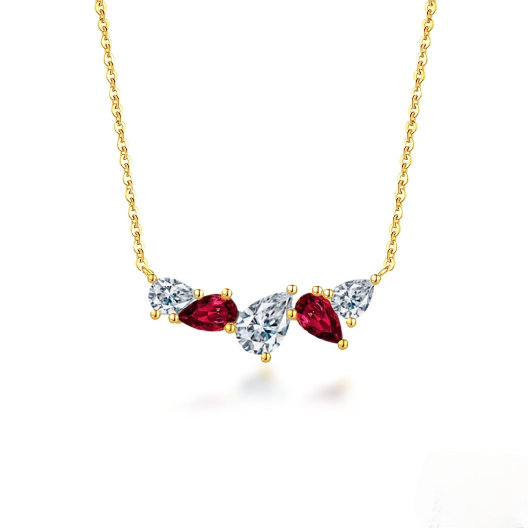 Sterling Silver Multi Pear Shaped Stones on Chain Necklace