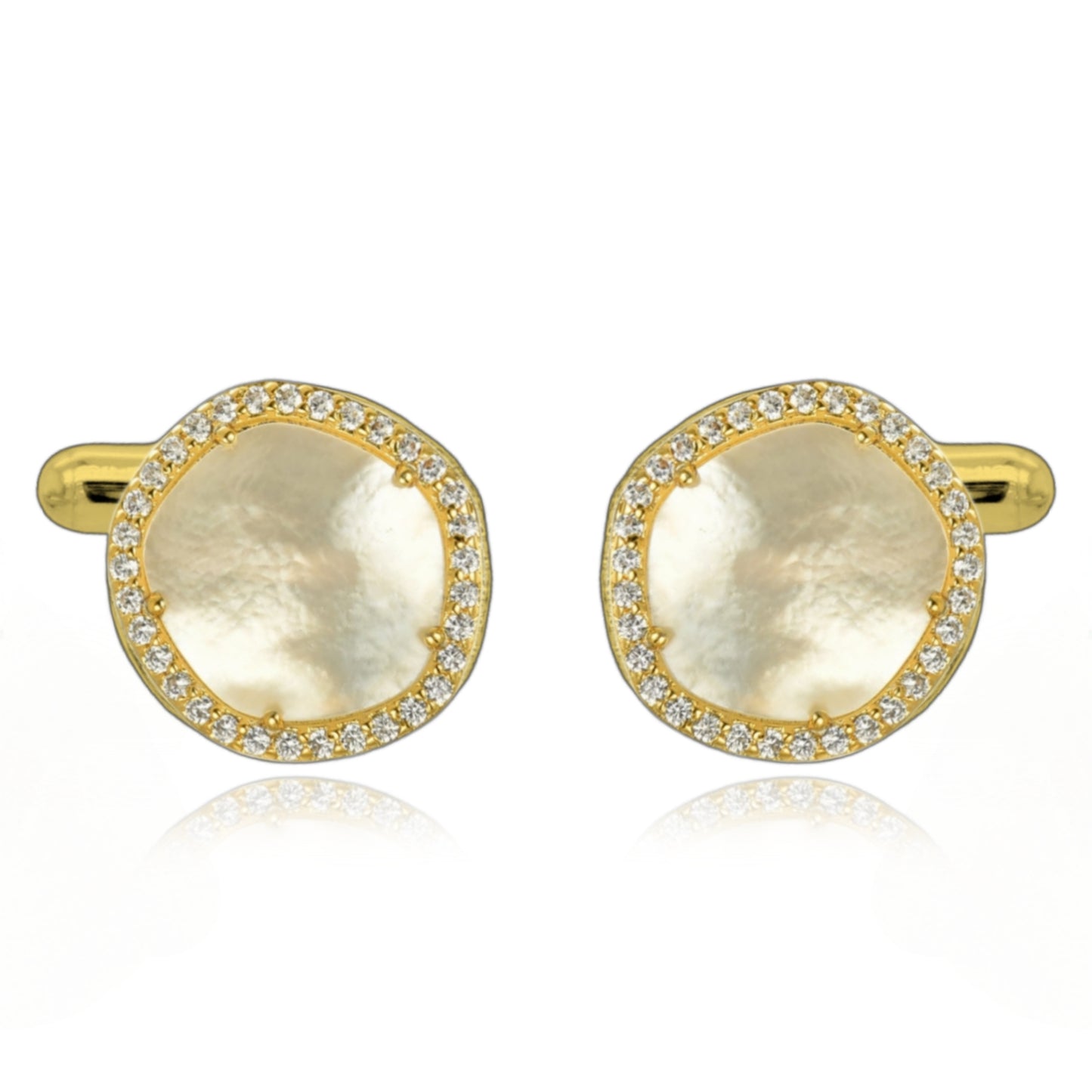 Sterling Silver CZ Border Mother of Pearl Cufflink