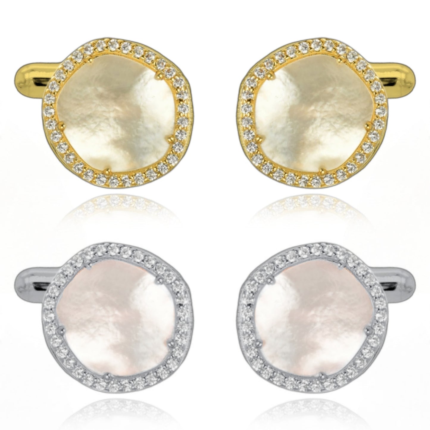 Sterling Silver CZ Border Mother of Pearl Cufflink